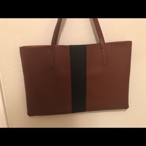 Vince Camuto dark brown with black stripe bag
